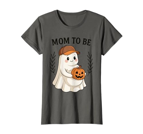Damen Süße Halloween-Enthüllung von Mama to Be Ghost with Pumpkin T-Shirt von Pregnant Mom Ghost Halloween Outfit