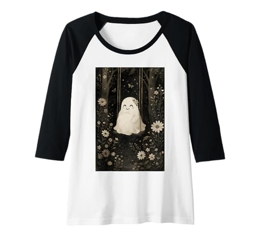 Damen Vintage Schwangere Geist schwingt im Blumenwald Halloween Raglan von Pregnant Mom Ghost Halloween Outfit