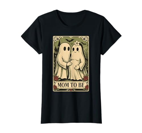 Damen Vintage Tarotkarte Geisterpaar Mom to be Halloween T-Shirt von Pregnant Mom Ghost Halloween Outfit
