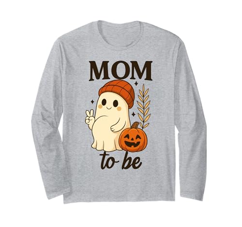 Mom to Be Peace Zeichen Geist mit Kürbis Herbst Frauen Langarmshirt von Pregnant Mom Ghost Halloween Outfit