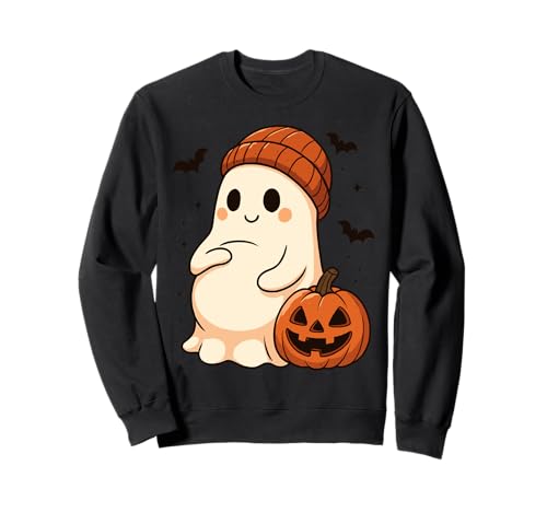 Niedlicher schwangerer Geist mit Kürbis und Beanie Halloween Mama Sweatshirt von Pregnant Mom Ghost Halloween Outfit