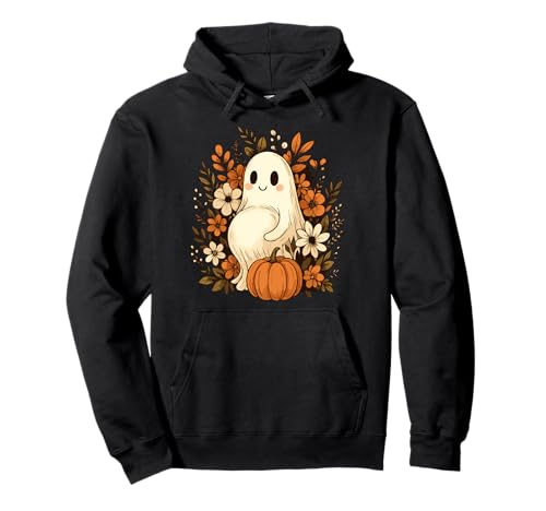 Schwangere süße Geist umgeben von Herbstblumen Kürbis Mama Pullover Hoodie von Pregnant Mom Ghost Halloween Outfit