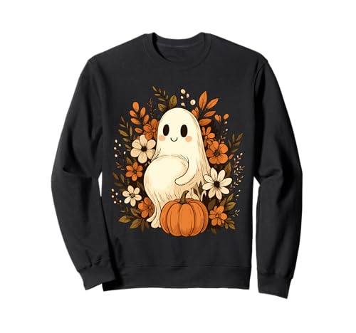 Schwangere süße Geist umgeben von Herbstblumen Kürbis Mama Sweatshirt von Pregnant Mom Ghost Halloween Outfit