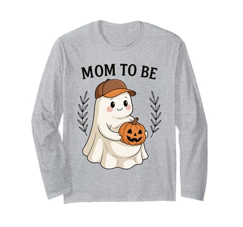 Süße Halloween-Enthüllung von Mama to Be Ghost with Pumpkin Langarmshirt von Pregnant Mom Ghost Halloween Outfit