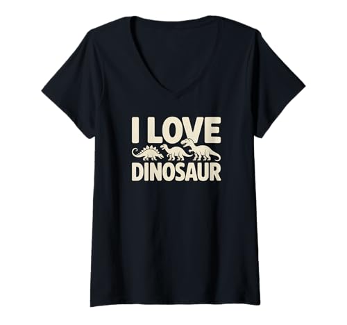 Damen I Love Dinosaurier-Spaß, Jurassic-Stil T-Shirt mit V-Ausschnitt Damen I Love Dinosaurier-Spaß, Jurassic-Stil T-Shirt mit V-Ausschnitt von Prehistoric Creature Enthusiasts