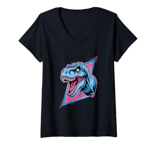 Damen Wilde T-Rex Roaring Adventure-Ikone T-Shirt mit V-Ausschnitt von Prehistoric Dinosaur Enthusiasts Club