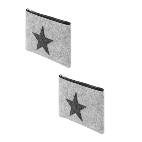 Preiswert&Gut 2X Kulturtasche Damen oder Kulturbeutel Herren aus Filz mit Stern 25x17,5 cm – vielseitig als Kosmetiktasche groß, Schminktasche Grau oder auch als Federmäppchen nutzbar von Preiswert & Gut