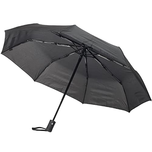 Preiswert & Gut Regenschirm auf-zu Automatik Mini Ø97 cm Damen Mädchen Herren Fiberglasspeichen (Schwarz) von Preiswert & Gut