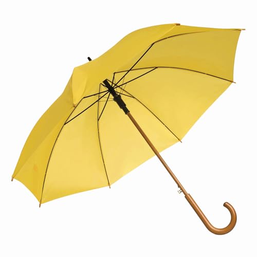 Preiswert & Gut Stockschirm Groß Ø103cm Damen & Herren Holzstange - Holzgriff - Automatik Regenschirm - Stockschirm mit Stocklänge 89cm (Gelb) von Preiswert & Gut