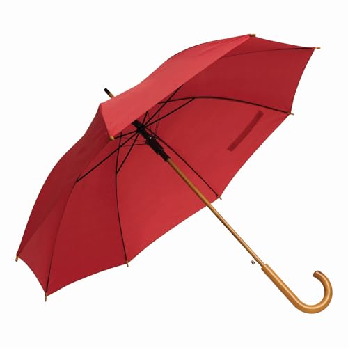 Preiswert&Gut Stockschirm Groß Ø103cm Damen & Herren Holzstange - Holzgriff - Automatik Regenschirm - Stockschirm mit Stocklänge 89cm (Rot) von Preiswert & Gut