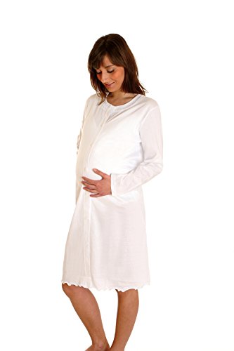 Premamy - Klinisches Shirt für Mutterschaft, offene Front Kleid, Jersey Baumwolle, prä-Post-Partum - Weiß - IV (M) von Premamy