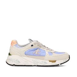 Premiata Beige Leder & Lila Nylon Sneaker von Premiata