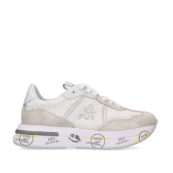 Premiata Cassie Sneaker In Hellgrauem Wildleder & Weißen Pailletten von Premiata