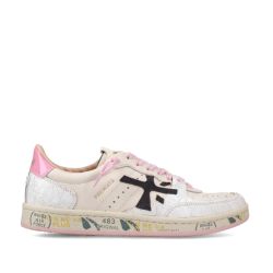 Premiata Damen Basket Clay Sneakers Aus Weißem Leder Mit Rosa Akzenten von Premiata