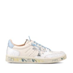 Premiata Damen Sneakers Aus Weißem Leder Mit Blauen Akzenten von Premiata