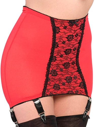 Premier Dessous Hüfthalter mit hoher Taille, Powermesh und 6 Strumpfhaltern (NDPG6DE) (M, Rot) von Premier Dessous