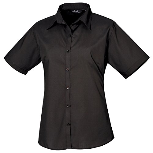 Premier Workwear Damen Bluse Ladies Short Sleeve Poplin ,Schwarz, Herstellergröße 14 von Premier Workwear