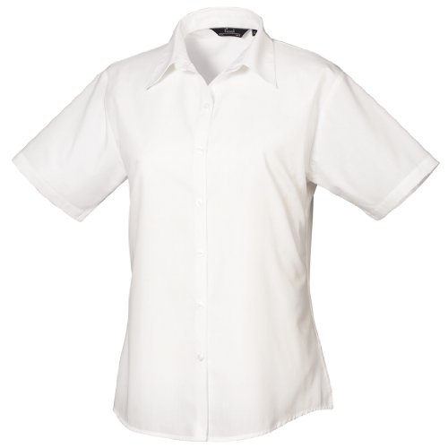 Premier Workwear Damen Bluse Ladies Short Sleeve Poplin ,Weiß, Herstellergröße 10 von Premier Workwear