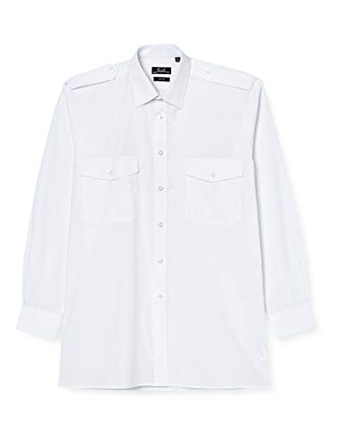 Premier Workwear Herren Regular Fit Freizeithemd Long Sleeved Pilot Shirt, Weiß (White), 41 cm (Herstellergröße: 16") von Premier Workwear