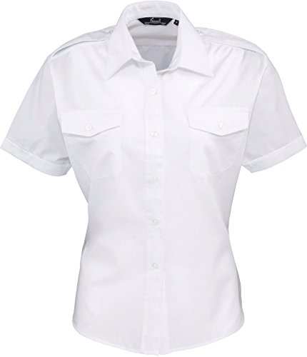 Ladies Easy Care Security / Piloten Kurzarm Bluse, Farbe:White;Größe:46 von Premier