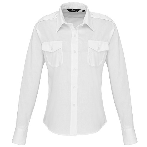 Premier Damen Langarm-Hemd im Piloten-Stil (46 DE) (Weiß) von Premier