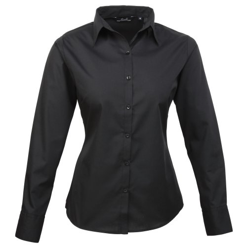 Premier Fitness Damen Poplin Long Sleeve Blouse Bluse, Schwarz (Black), 40 von Premier