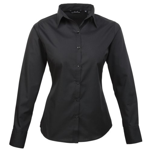 Premier Fitness Damen Poplin Long Sleeve Blouse Bluse, Schwarz (Black), 42 von Premier