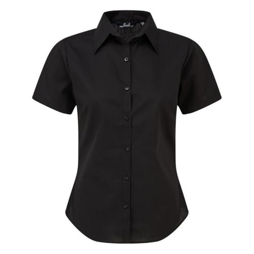 Premier Damen Popeline Kurzarm Bluse Damen Einfarbig Arbeitshemd, Schwarz , 36 von Premier