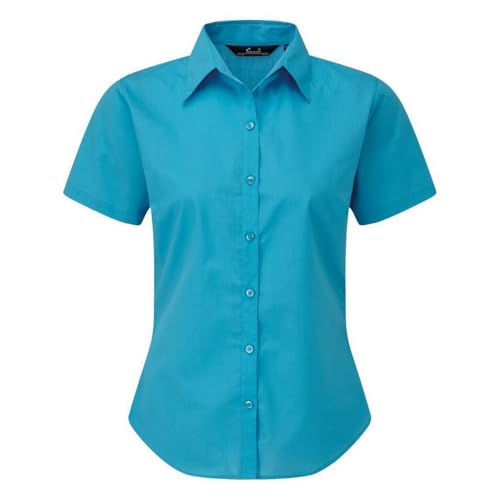 Premier Damen Popeline Kurzarm Bluse Damen Einfarbig Arbeitshemd, türkis, 44 von Premier