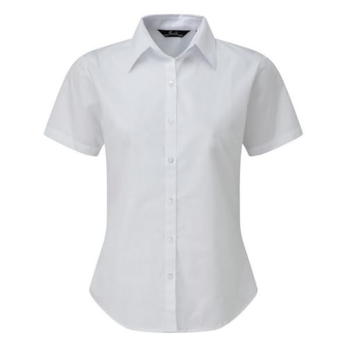 Premier Damen Popeline Kurzarm Bluse Damen Einfarbig Arbeitshemd, weiß, 38 von Premier
