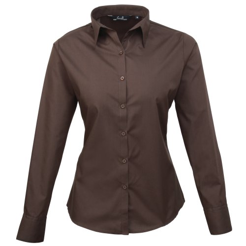 Premier Fitness Damen Poplin Long Sleeve Blouse Bluse, Braun (Brown), 36 von Premier