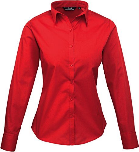 Premier Fitness Damen Poplin Long Sleeve Blouse Bluse, Rot, 36 von Premier