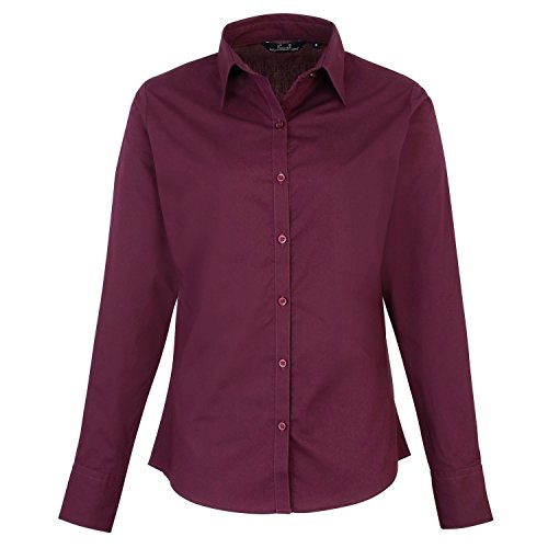 Premier Fitness Damen Poplin Long Sleeve Blouse Bluse, Rot (Aubergine), 40 von Premier