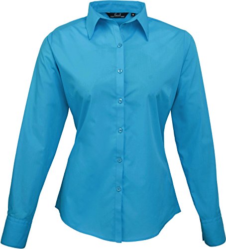 Premier Workwear Damen Bluse Easy Carelangarm Popelin PR300 Turquoise 34 (UK 6) von Premier
