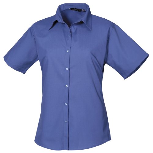 Premier Workwear Damen Bluse Ladies Short Sleeve Poplin ,Blau (Königsblau), Herstellergröße 20 von Premier