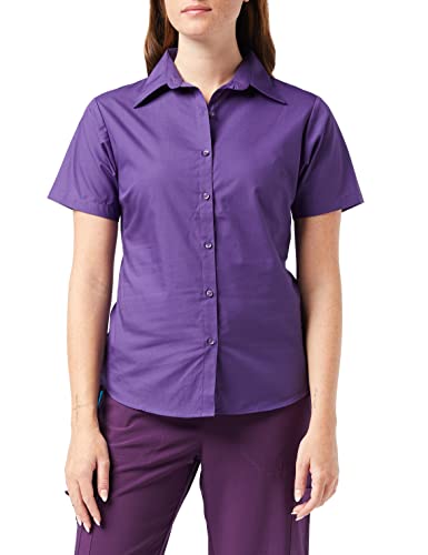 Premier Workwear Damen Bluse Ladies Short Sleeve Poplin ,Violett, Herstellergröße 18 von Premier