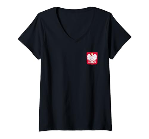 Damen Polen Trikot Polska Wappen mit polnischer Flagge /Adler T-Shirt mit V-Ausschnitt von Premium Sports