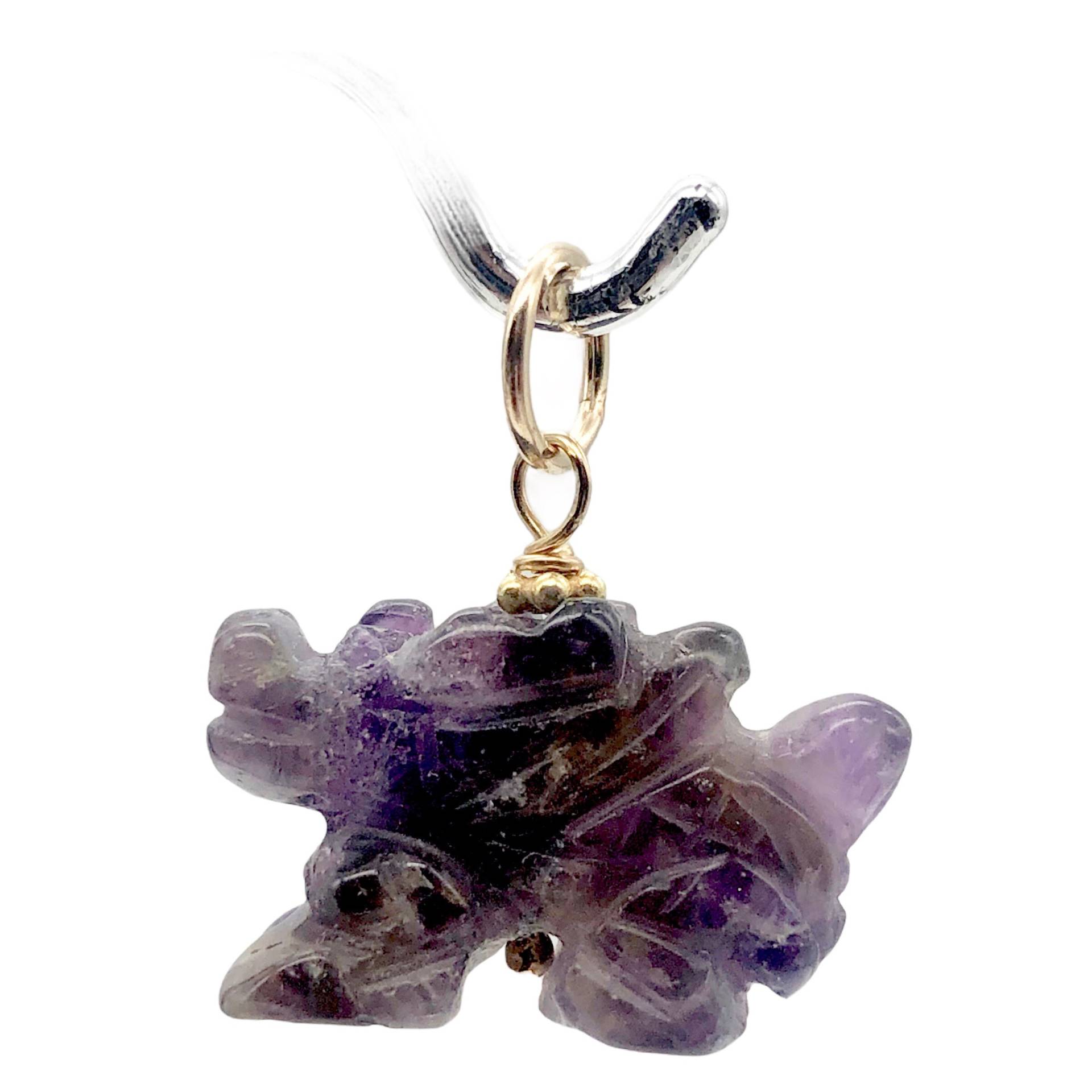 Amethyst Geflügelter Drache Anhänger Halskette|14Kgf von PremiumBeadStudio