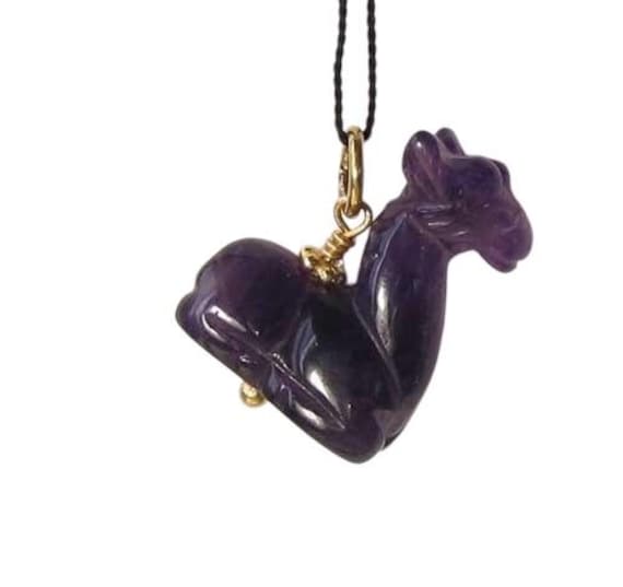 Amethyst Giraffe Anhänger Halskette | Halbedelstein Schmuck 14K Gf von PremiumBeadStudio