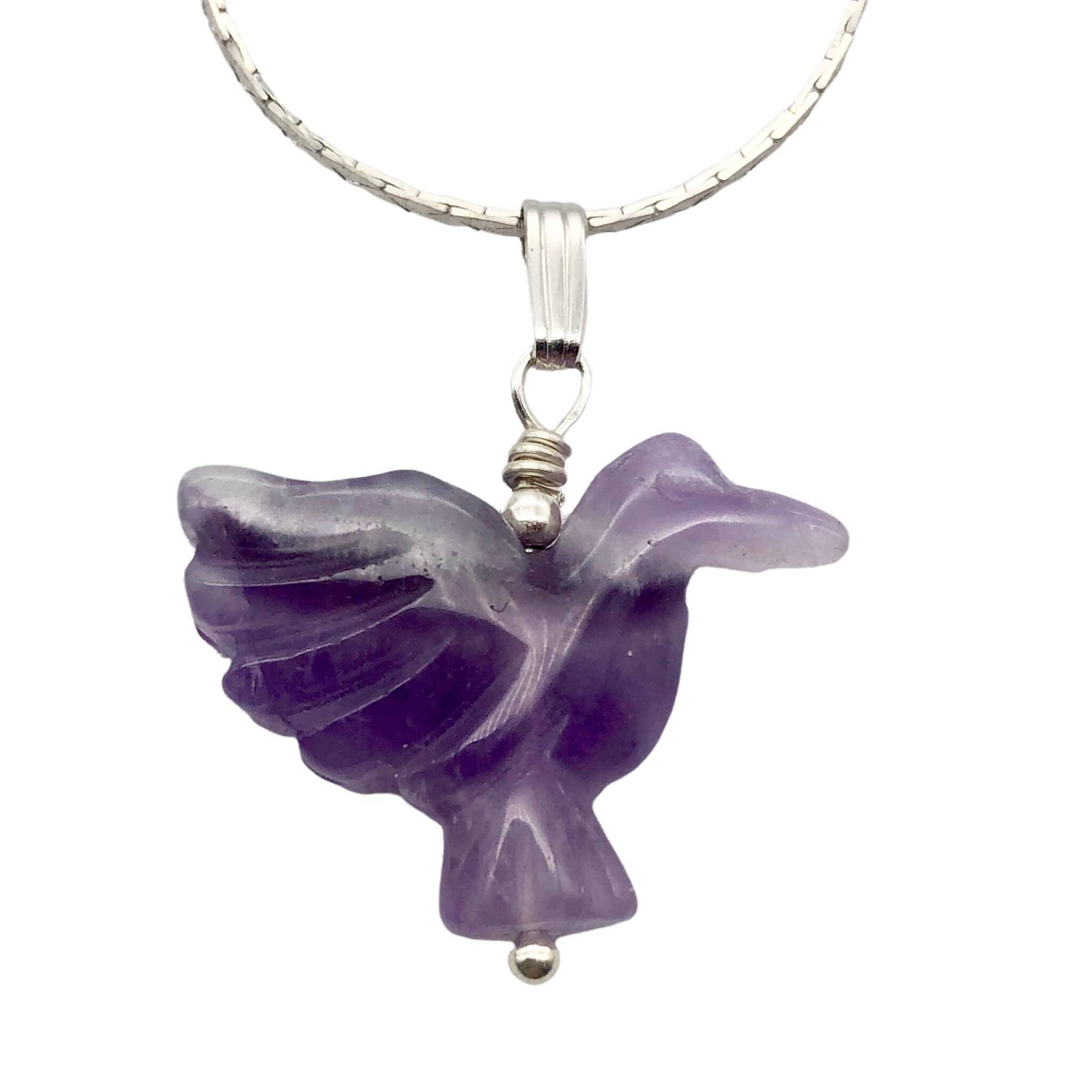 Amethyst Taube Vogel Anhänger Halskette|Halbedelstein Schmuck|Silber von PremiumBeadStudio