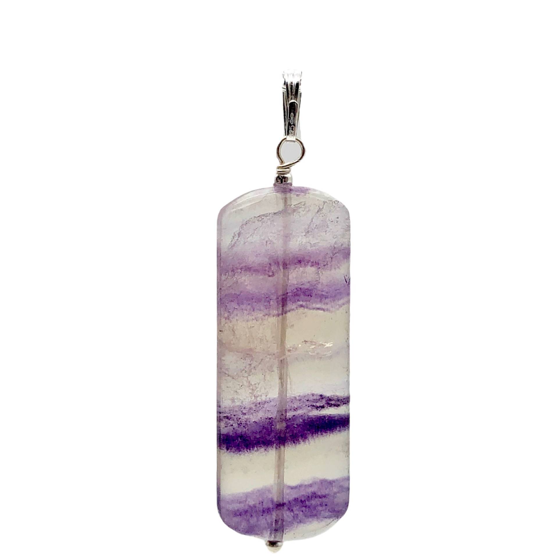 Gestreifter Lavendel Fluorit & Sterling Silber Anhänger | 40x16x7mm von PremiumBeadStudio