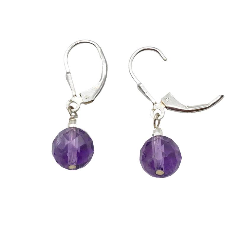 Königliche Natürliche Unbehandelte 8 Mm Facettierte Amethyst-Feste Sterlingsilber-Ohrringe von PremiumBeadStudio