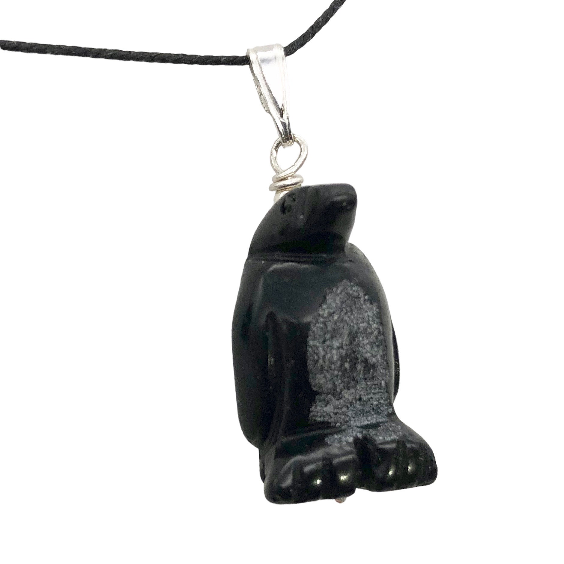 Obsidian Pinguin Anhänger Halskette | Halbedelstein Schmuck Silber von PremiumBeadStudio