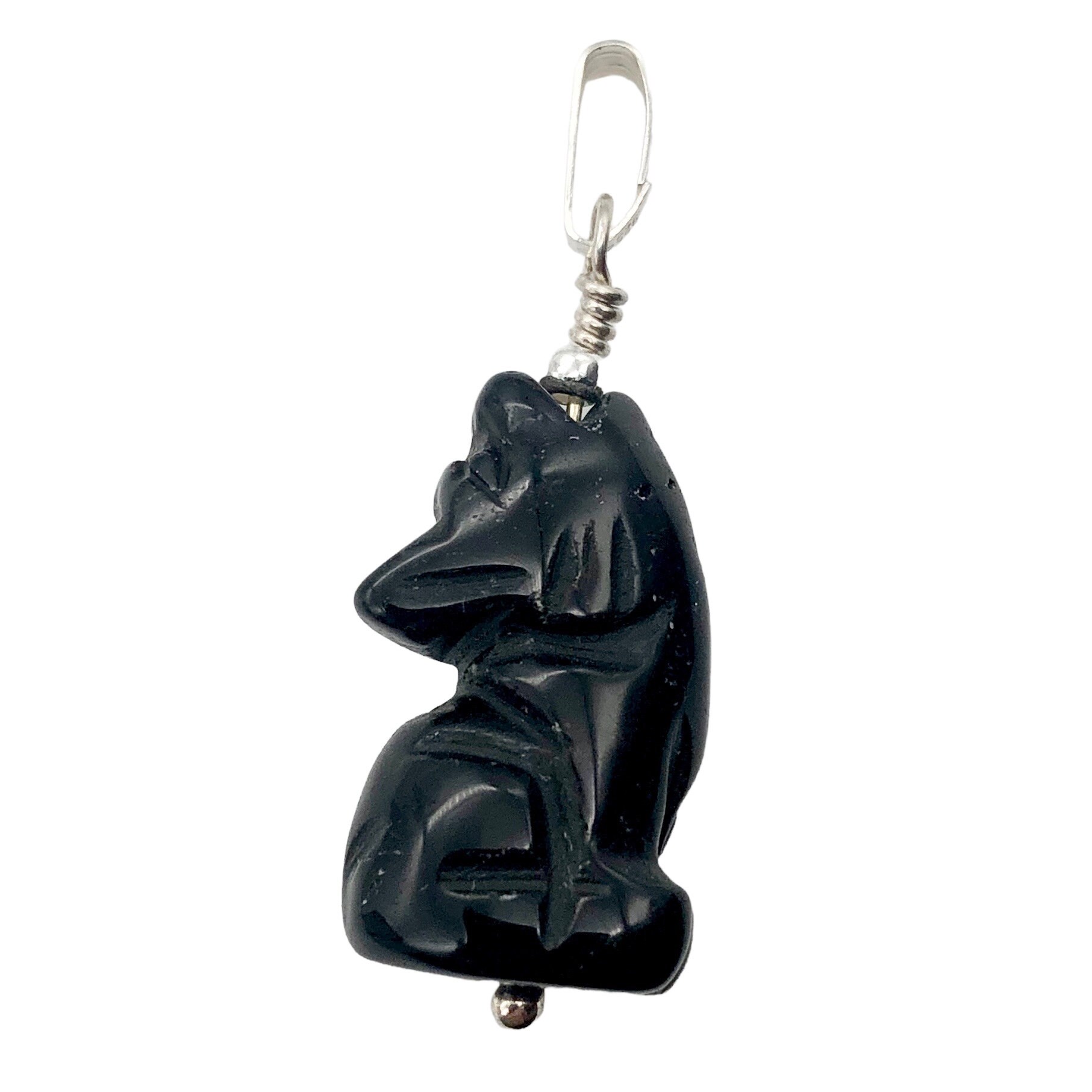 Obsidian Wolf Anhänger Halskette | Halbedelstein Schmuck Silber von PremiumBeadStudio