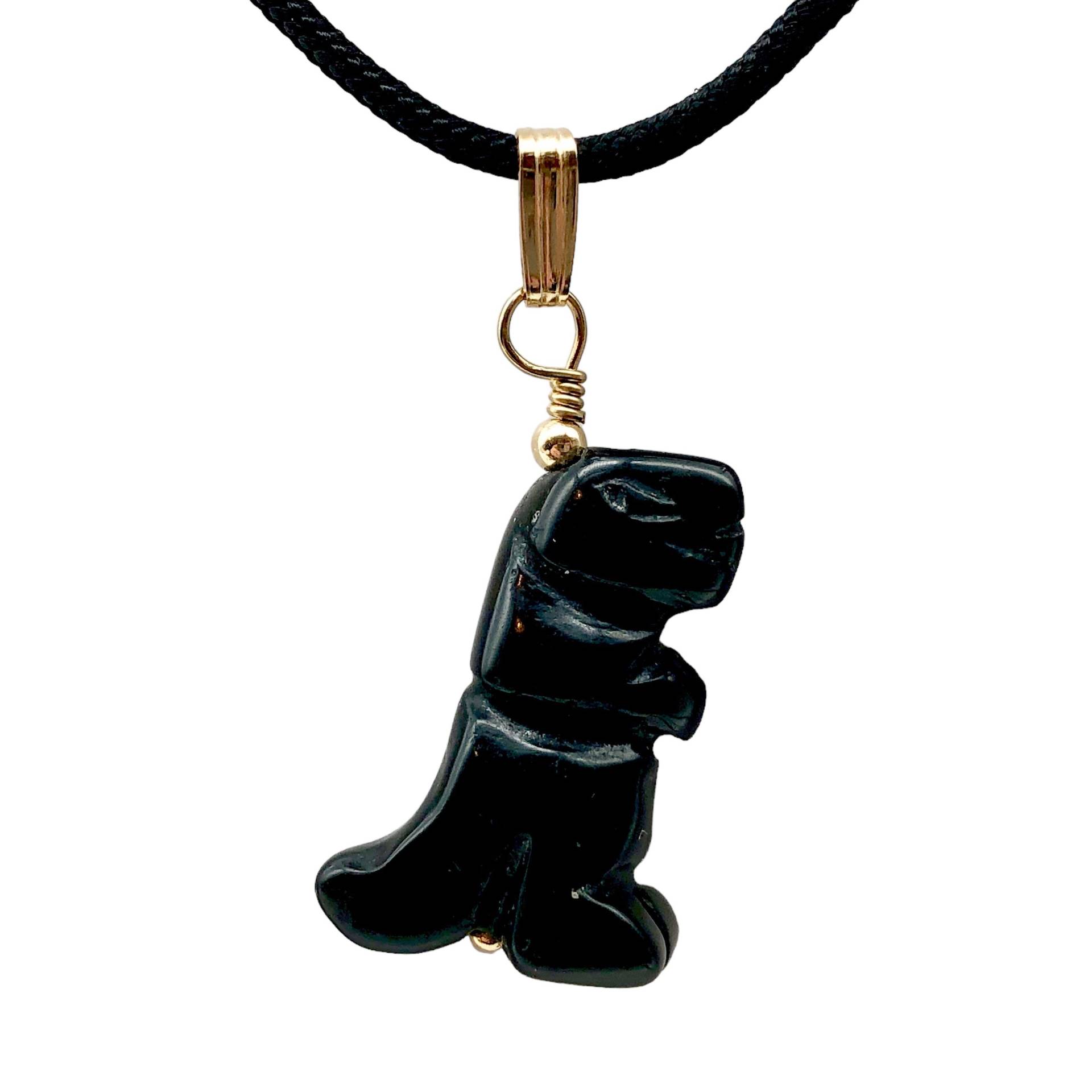 Schwarz Obsidian T-Rex Anhänger Halskette|Halbedelschmuck| 14K Gf von PremiumBeadStudio