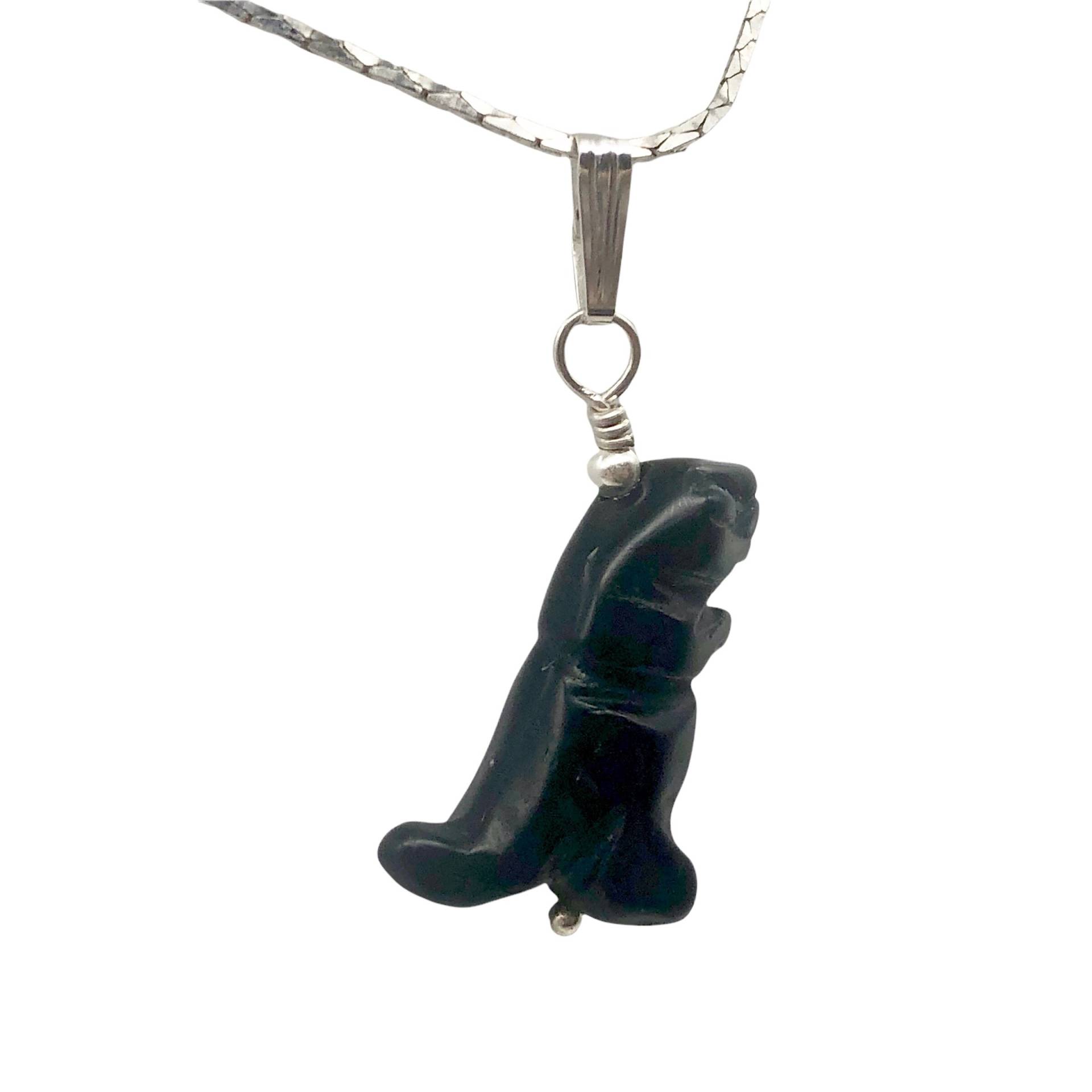 Schwarz Obsidian T-Rex Anhänger Halskette|Halbedelschmuck| Silber von PremiumBeadStudio