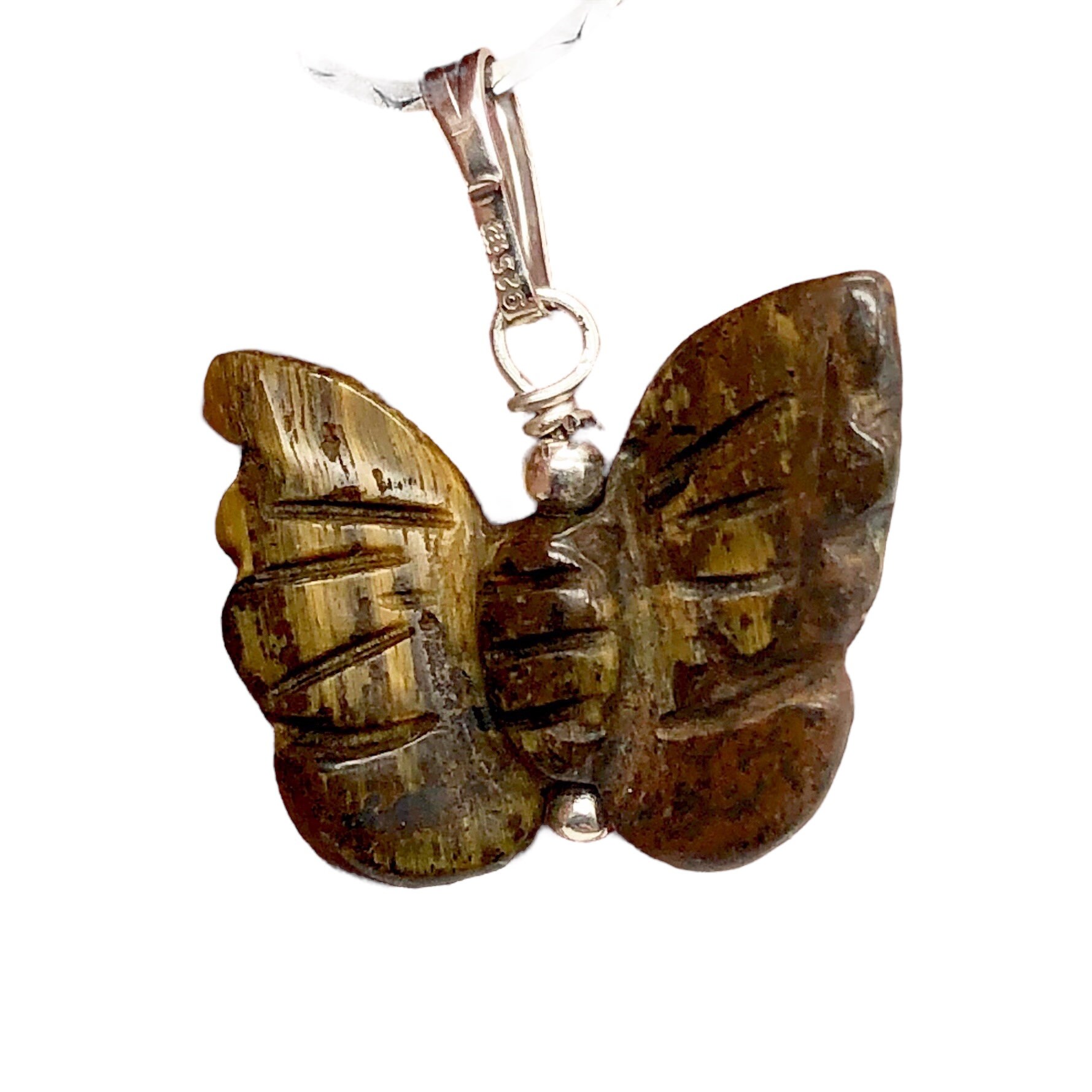 Tigerauge Schmetterling Anhänger Halskette|Halbedelstein Schmuck|Silber von PremiumBeadStudio