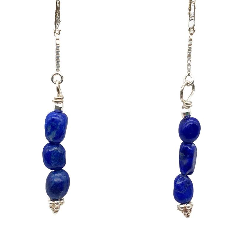 Triple Lapis Lazuli Und Sterling Threader Ohrringe | 4 "(Lang von PremiumBeadStudio