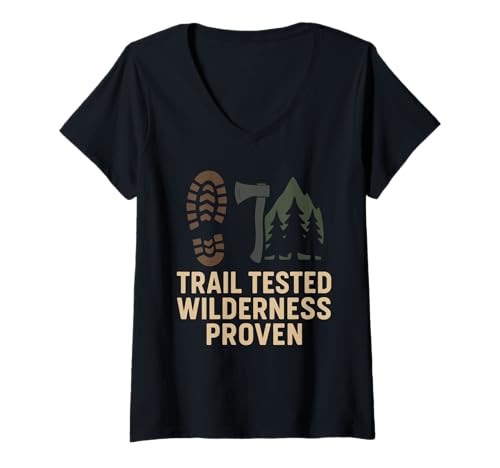Damen Survivalist, Bushcraft, Fähigkeiten in der Wildnis, adaptieren, aushalten T-Shirt mit V-Ausschnitt Damen Survivalist, Bushcraft, Fähigkeiten in der Wildnis, adaptieren, aushalten T-Shirt mit V-Ausschnitt von Prepper Bushcrafting Life Firestarters Shelter