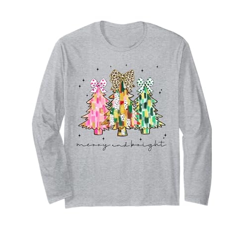 Bunter Weihnachtsbaum süße Schleife Herren Damen Xmas Kokette Langarmshirt von Preppy Christmas Men Women Apparel Clothes Ideas